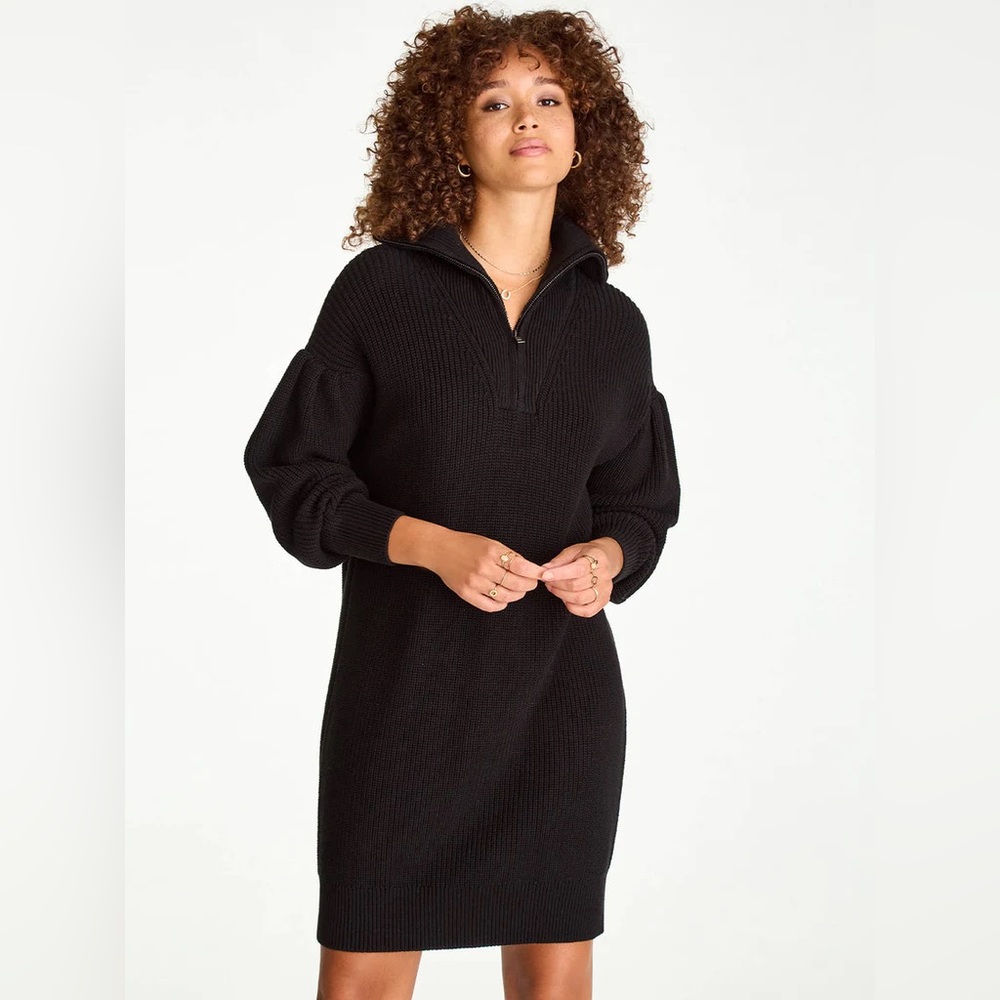 525 America Pleat Sleeve Quarter Zip Sweater Dress | Black | Size M